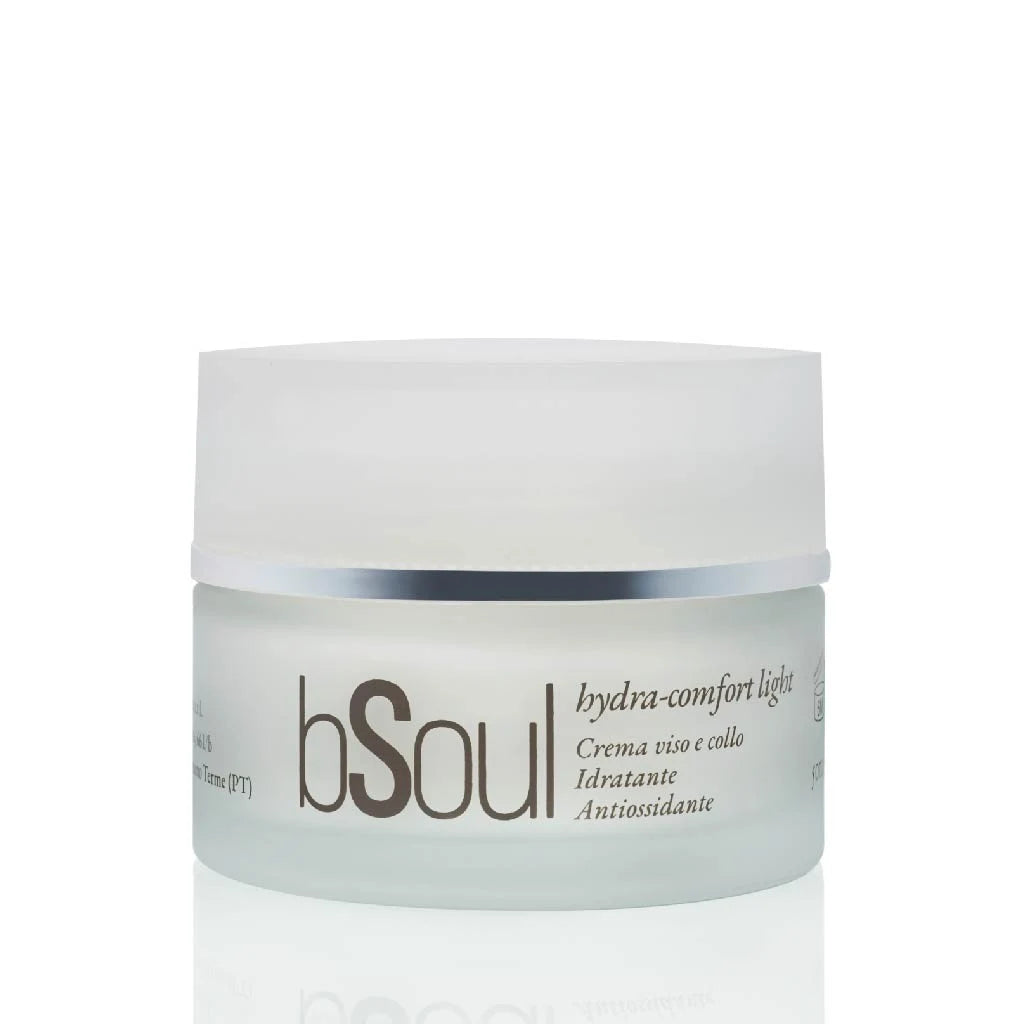 bSoul Hydra-Comfort Light (50ml), an ultra-light moisturizing cream for sensitive and oily skin, providing deep hydration and restoring the skin's natural balance.